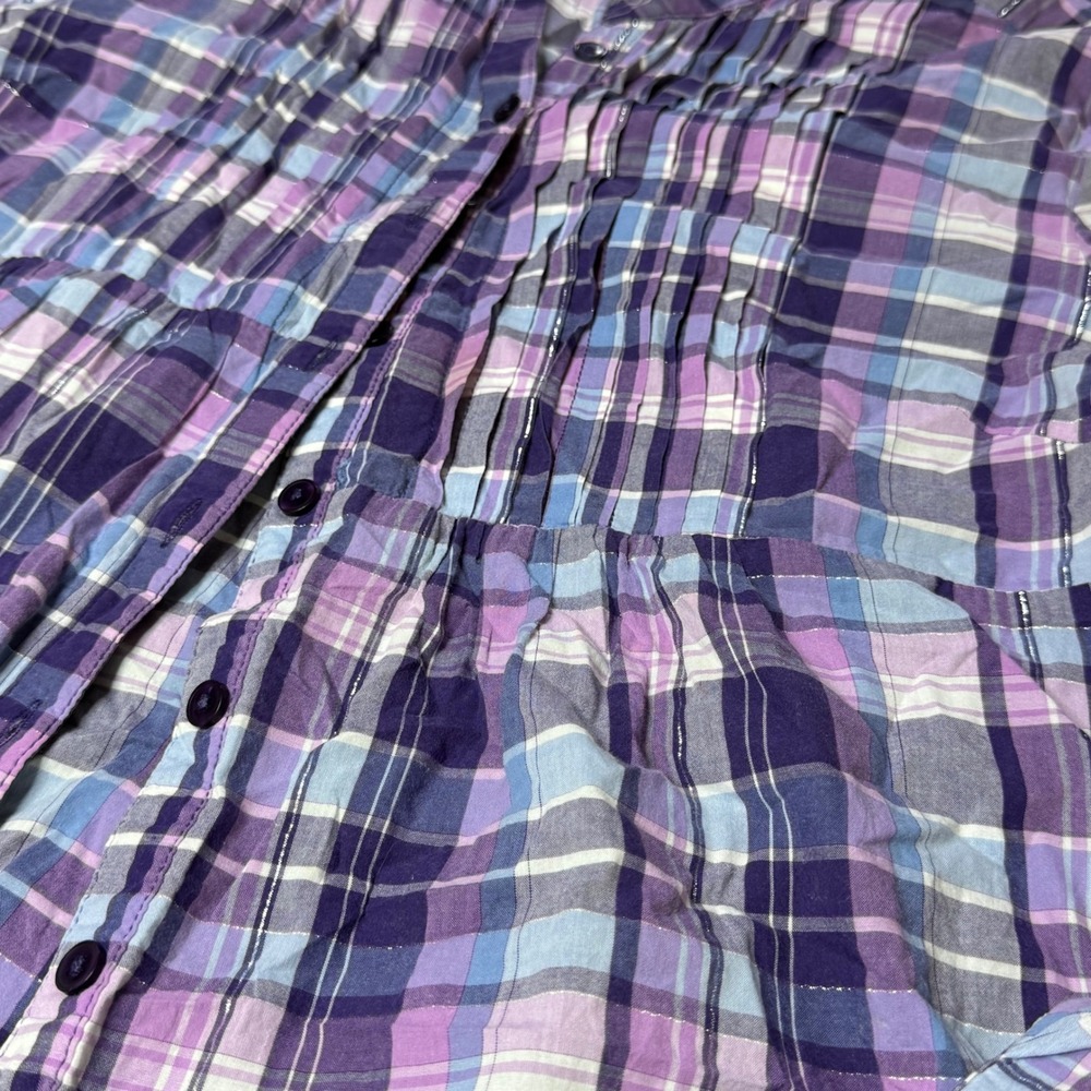 Dressbarn XL Purple Plaid Button Down Long Sleeve‎ Pintuck Blouse Top - Picture 2 of 3